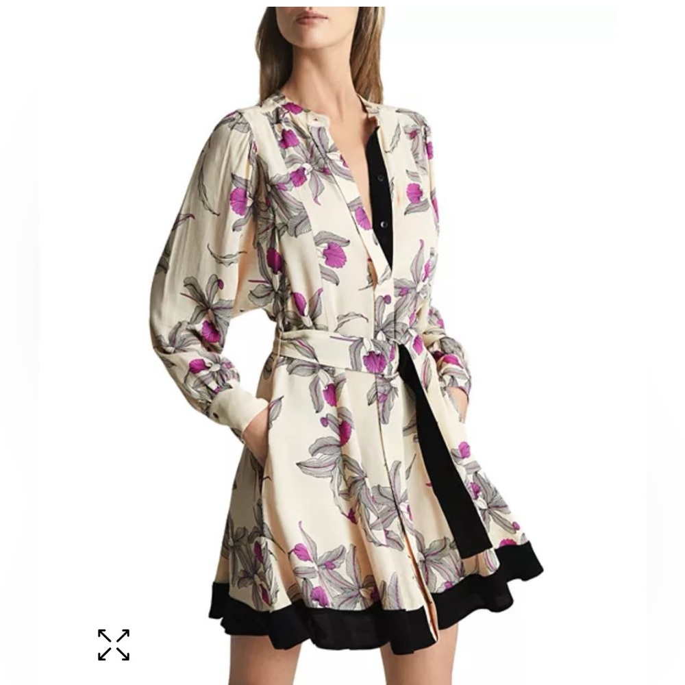 Reiss Cream and Purple Long Sleeve Sundress